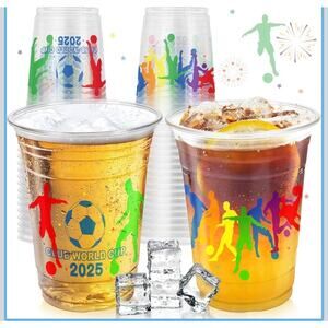 60 Pack 16oz Soccer Plastic Cups Club World Cup 2025 Disposable Party Cups